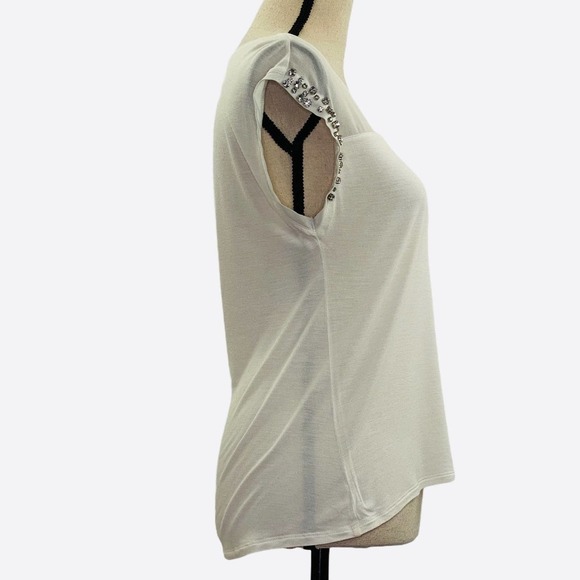 EXPRESS White Embellished Short Sleeve Blouse XS - Picture 2 of 10